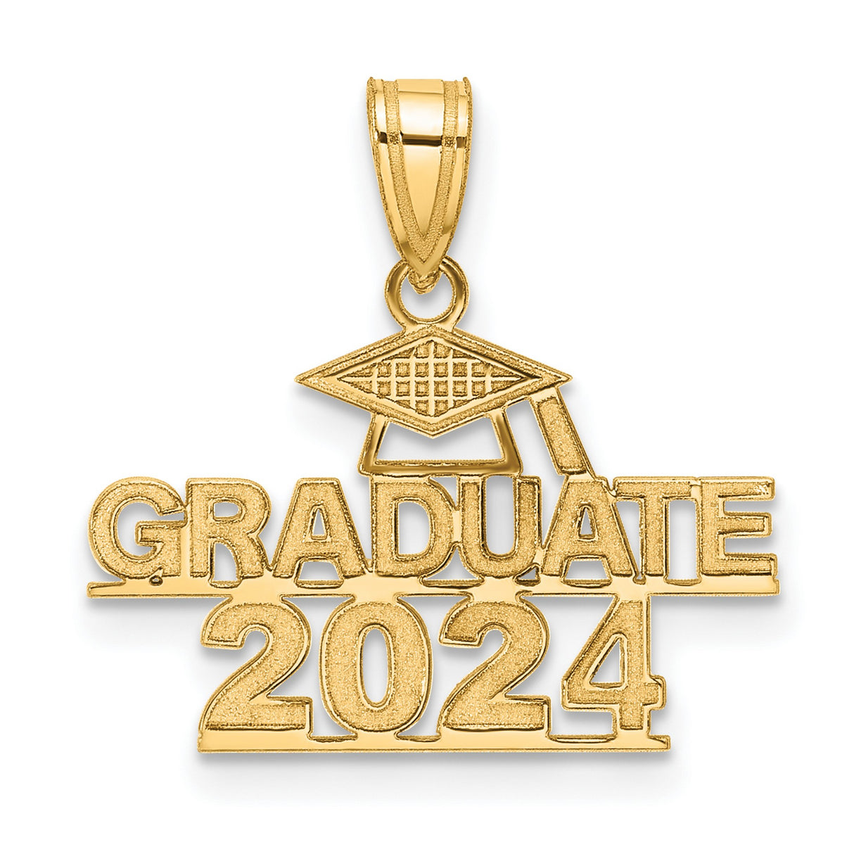 Polished GRADUATE 2024 Under Cap Charm Pendant in Real 14k Yellow Gold