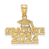 Polished GRADUATE 2024 Under Cap Charm Pendant in Real 14k Yellow Gold