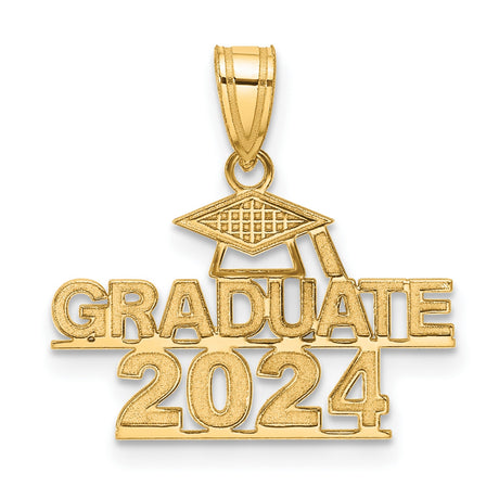 Polished GRADUATE 2024 Under Cap Charm Pendant in Real 14k Yellow Gold