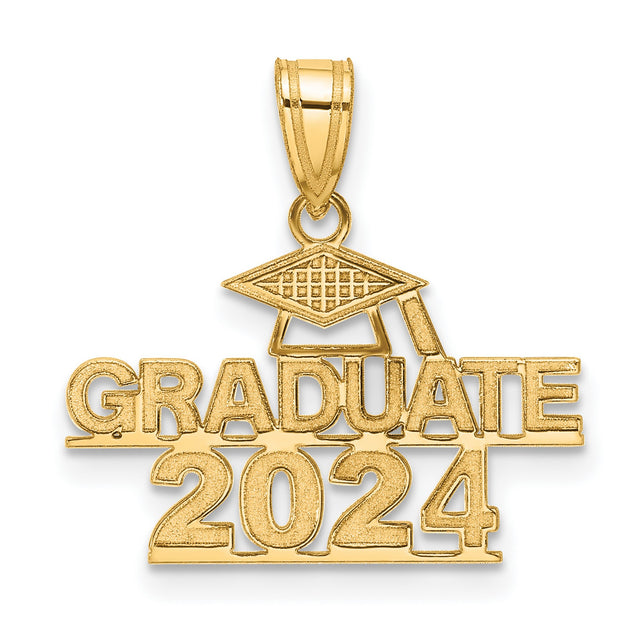 Polished GRADUATE 2024 Under Cap Charm Pendant in Real 14k Yellow Gold