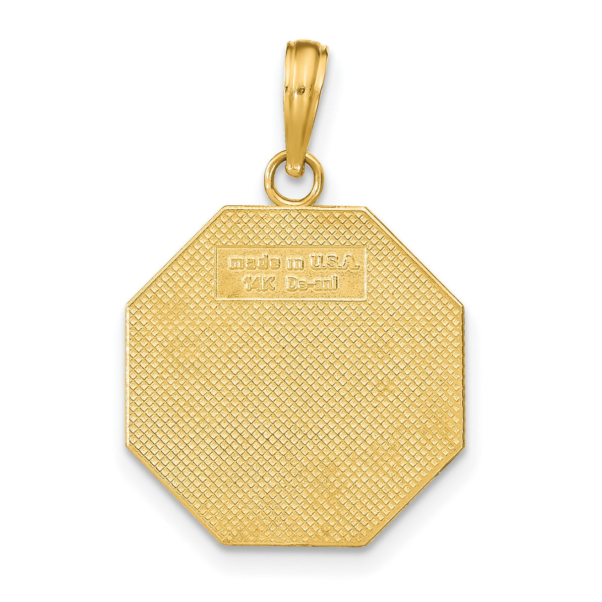 14k Yellow Gold Pendant, Octagon Love Charm with Never Stop Loving You Engraving, Romantic Jewelry for Women