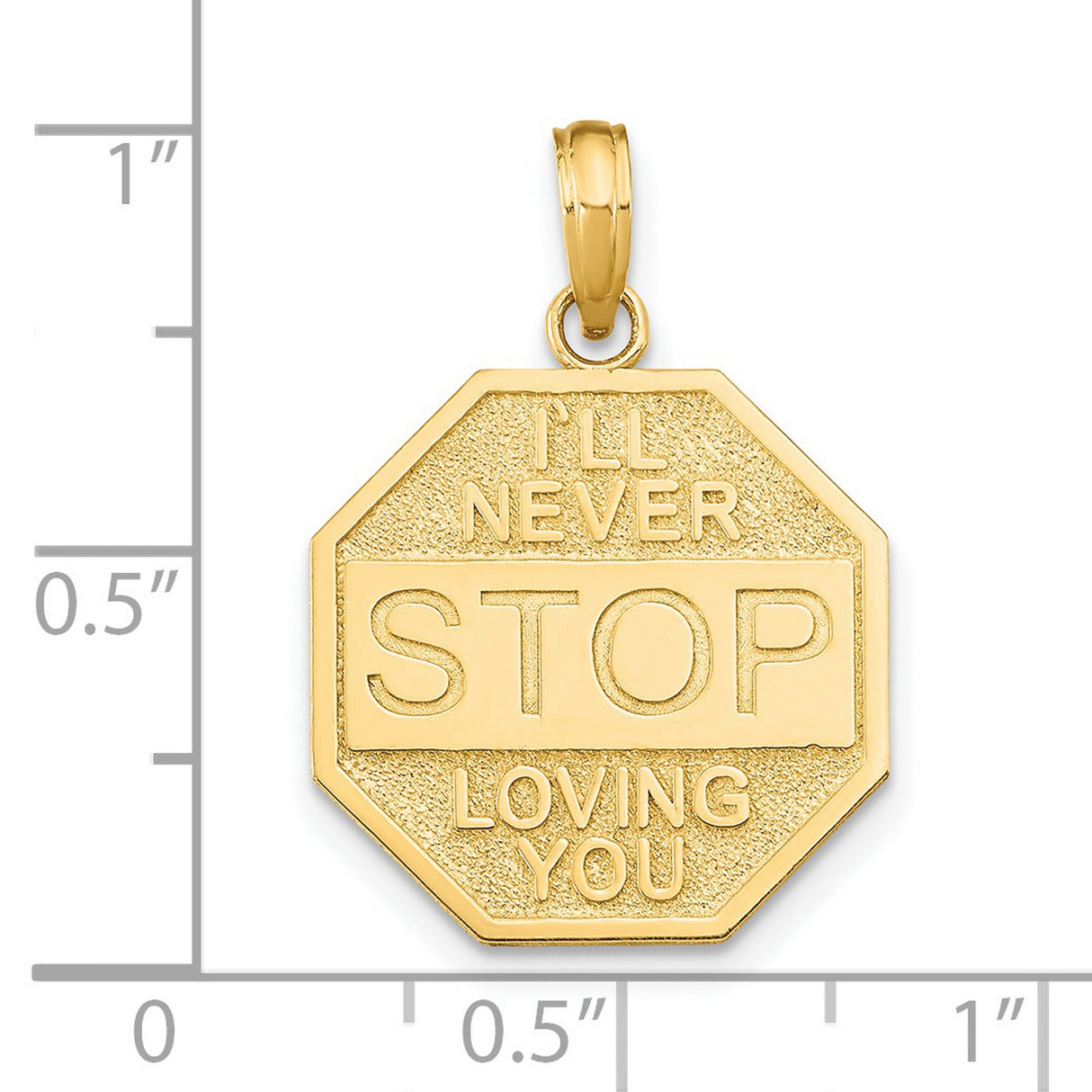 14k Yellow Gold Pendant, Octagon Love Charm with Never Stop Loving You Engraving, Romantic Jewelry for Women