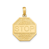 14k Yellow Gold Octagon Pendant with Never Stop Loving You Engraving for Women