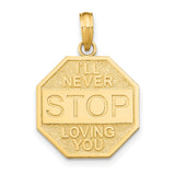 14k Yellow Gold Pendant, Octagon Love Charm with Never Stop Loving You Engraving, Romantic Jewelry for Women