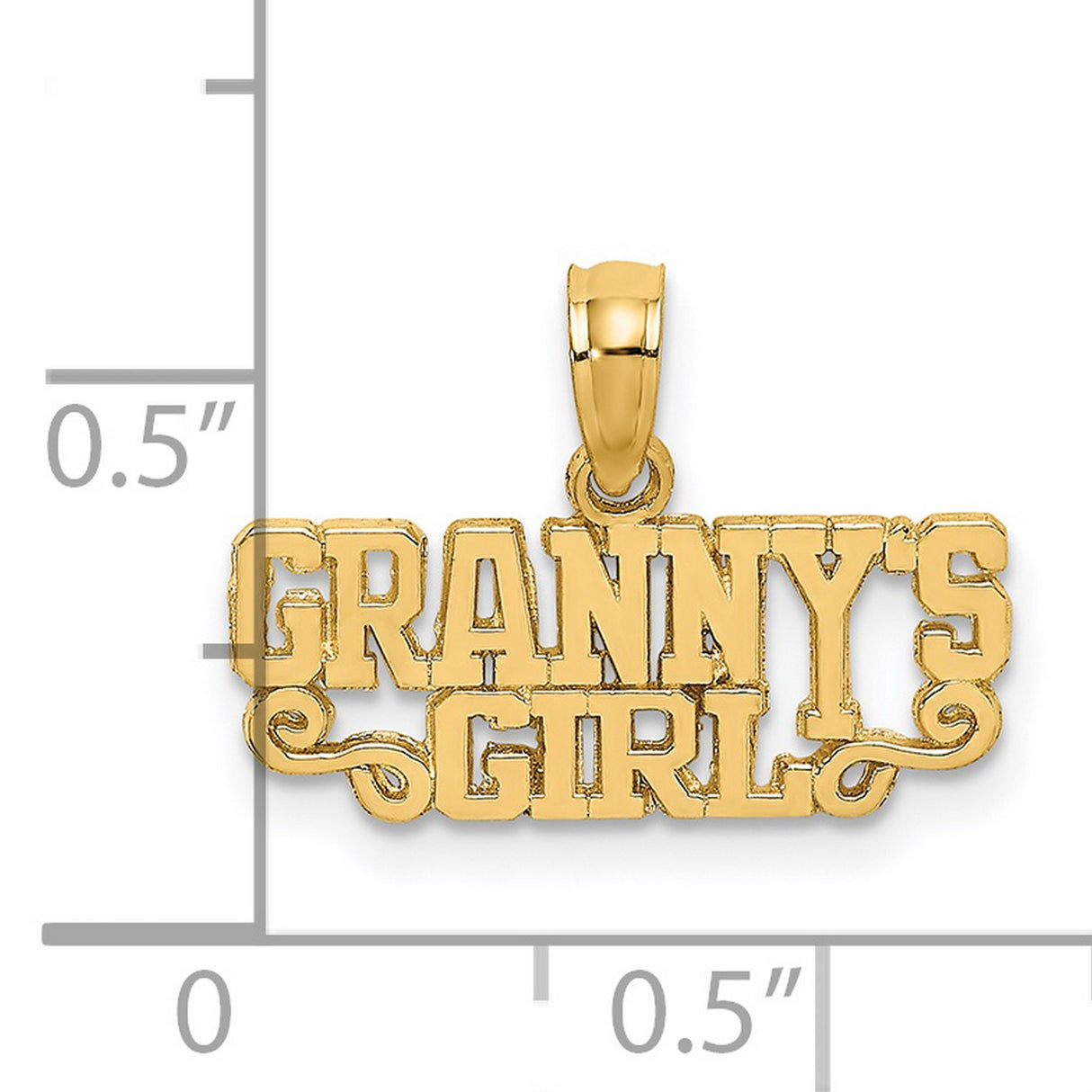14k Yellow Gold Grannys Girl Pendant with Flourish Design and Bold Block Lettering