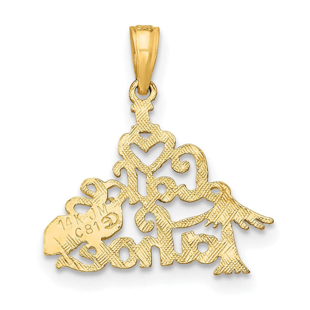 14k Yellow Gold Tahoe Pendant with Heart, Pine Tree, Dice and Cursive Lettering