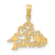 14k Yellow Gold Tahoe Pendant with Heart, Pine Tree, Dice and Cursive Lettering