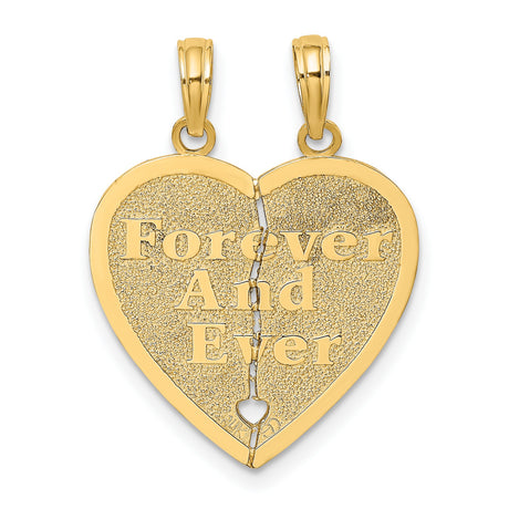 FOREVER AND EVER Break Apart Heart Charm Pendant in Real 14k Yellow Gold