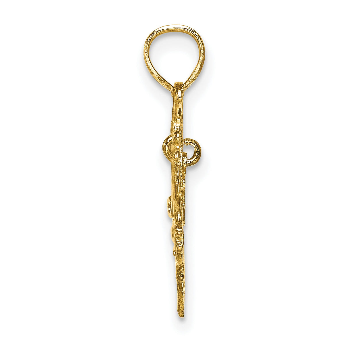 14k Yellow Gold Heart Shaped Mom Pendant with Script Lettering and Floral Detail