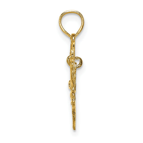 14k Yellow Gold Heart Shaped Mom Pendant with Script Lettering and Floral Detail