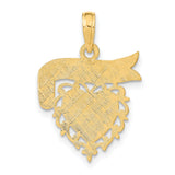 14k Yellow Gold Pendant with Heart and Ribbon Design, Sentimental Mother Daughter Charm