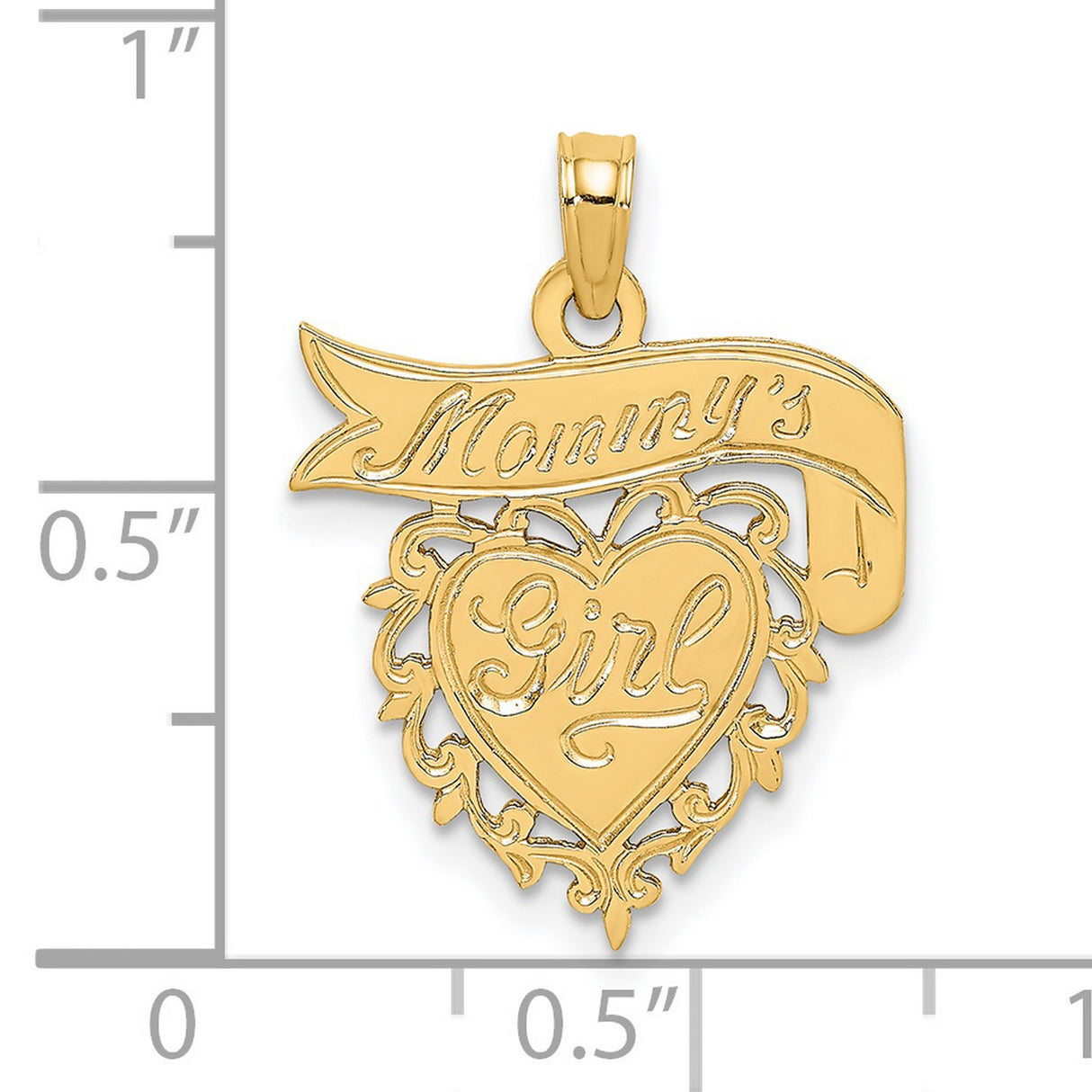 14k Yellow Gold Pendant with Heart and Ribbon Design, Sentimental Mother Daughter Charm