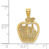 14k Yellow Gold Pendant, NYC Skyline with Statue of Liberty Inside Big Apple Outline