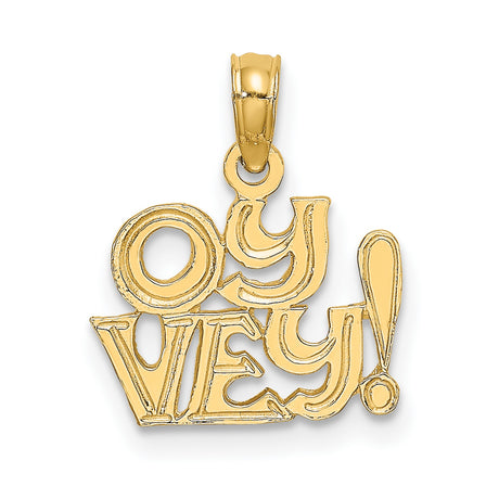 14k Yellow Gold Oy Vey Pendant, Yiddish Phrase, Jewish Cultural Charm for Women or Unisex Wear
