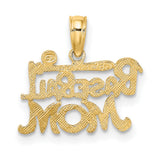 Baseball Mom Words With Bat And Ball Charm Pendant in Real 14k Yellow Gold