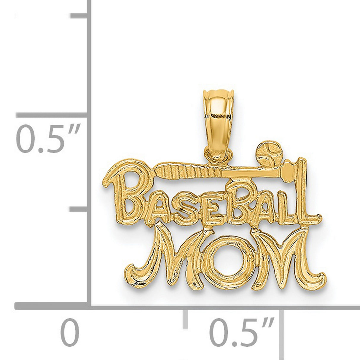 Baseball Mom Words With Bat And Ball Charm Pendant in Real 14k Yellow Gold