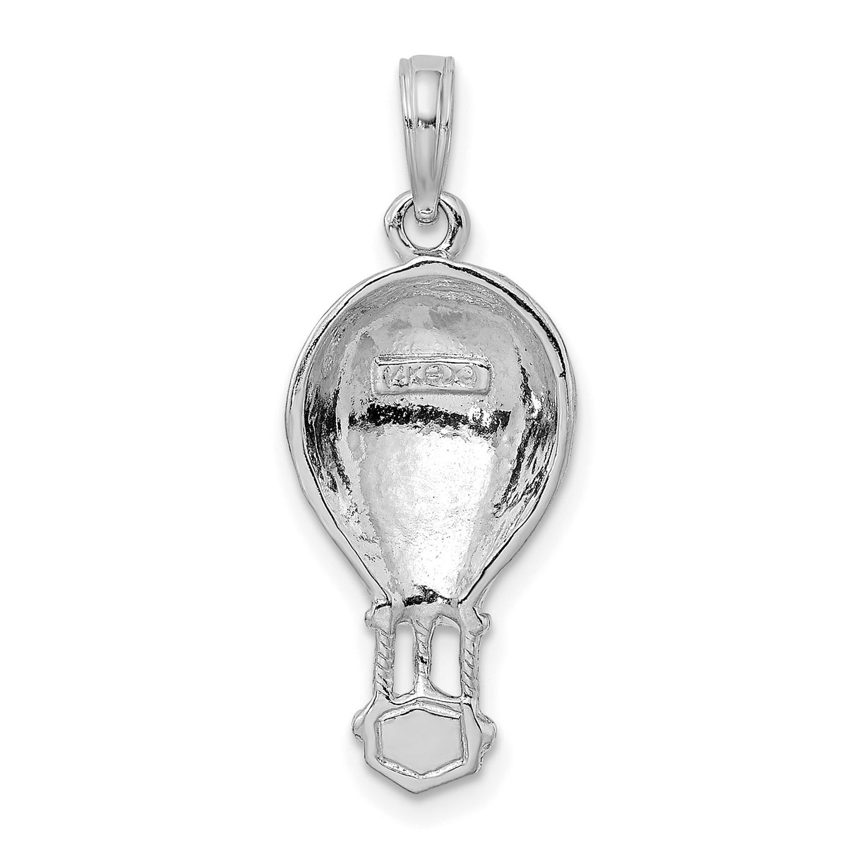 14k White Gold Hot Air Balloon Pendant with Basket Detail, Adventure Travel Theme Charm