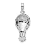 14k White Gold Hot Air Balloon Pendant with Basket Detail, Adventure Travel Theme Charm