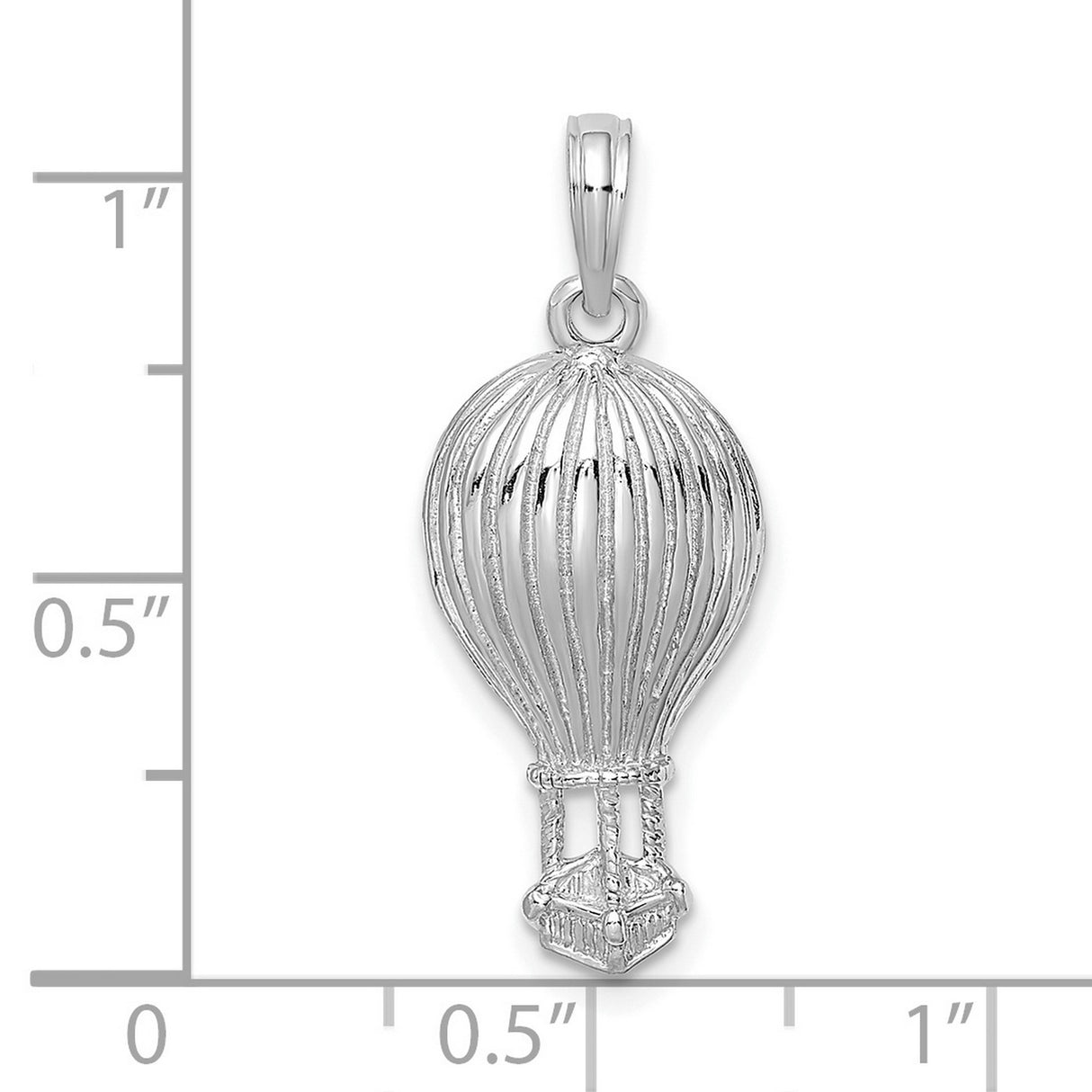 14k White Gold Hot Air Balloon Pendant with Basket Detail, Adventure Travel Theme Charm