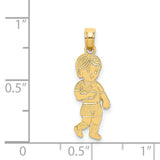 14k Yellow Gold Boy Pendant, Cartoon-Style Figure with Hair and Clothing, Mother Charm Keepsake