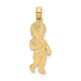 14k Yellow Gold Boy Pendant, Cartoon-Style Figure with Hair and Clothing, Mother Charm Keepsake