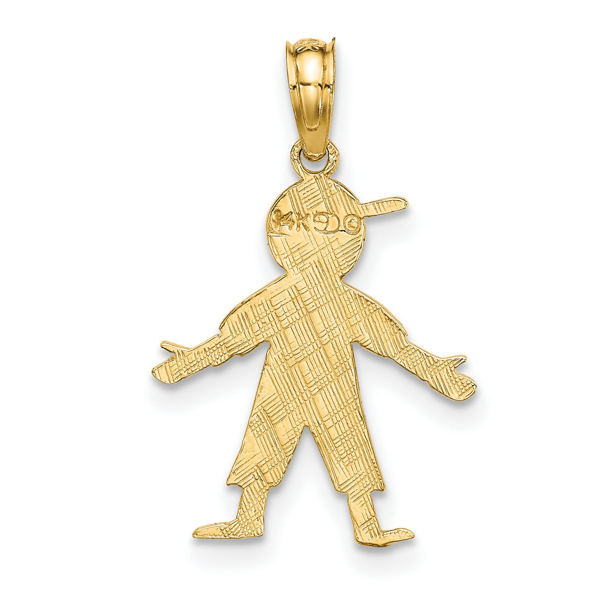 14k Yellow Gold Stylized Boy Pendant Charm with Cap and Casual Outfit