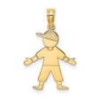 14k Yellow Gold Stylized Boy Pendant Charm with Cap and Casual Outfit