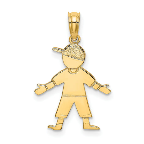 14k Yellow Gold Stylized Boy Pendant Charm with Cap and Casual Outfit
