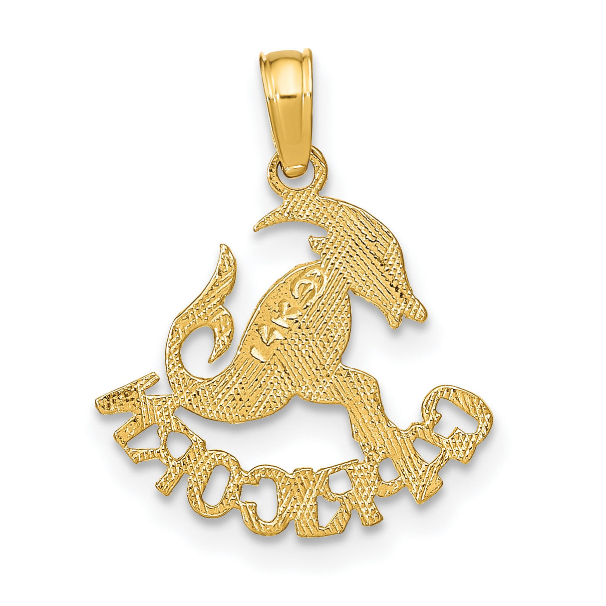 Capricorn Word And Goat Zodiac Symbol Charm Pendant in Real 14k Yellow Gold