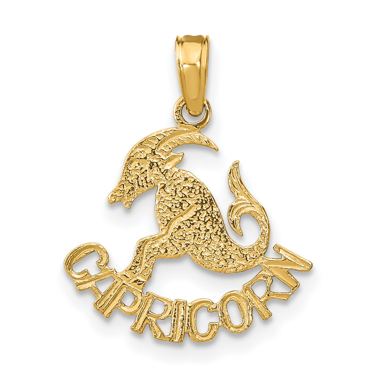 Capricorn Word And Goat Zodiac Symbol Charm Pendant in Real 14k Yellow Gold