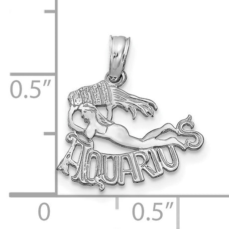 14k White Gold Aquarius Pendant, Water Bearer Zodiac Charm for Women