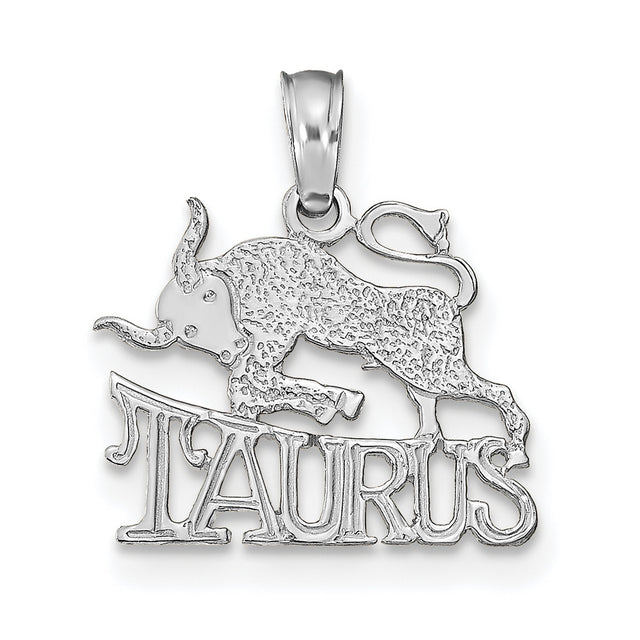 TAURUS Zodiac Charm Pendant in Real 14k White Gold