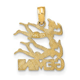 Gemini Word And Twin Swimming Females Zodiac Charm Pendant in Real 14k Yellow Gold