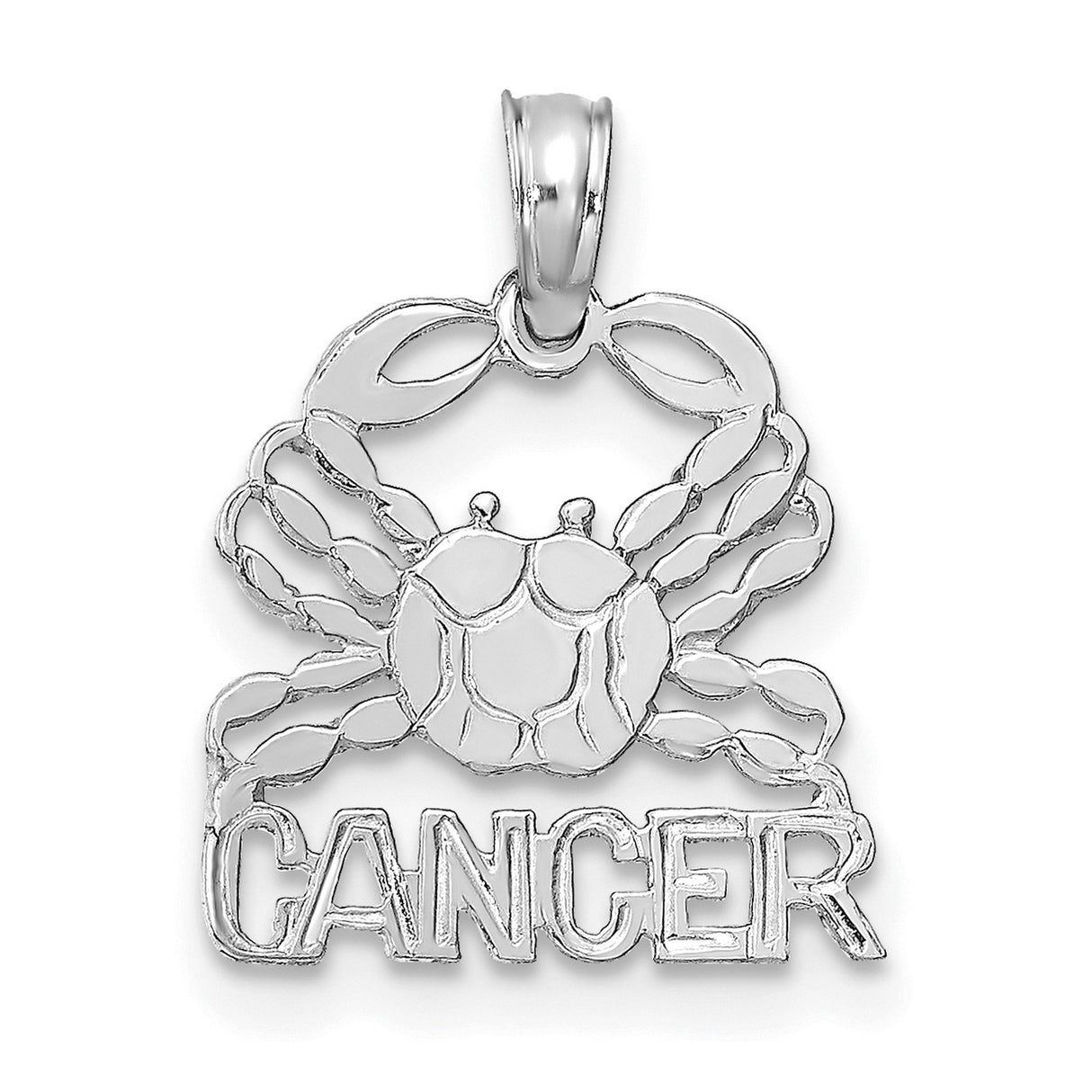 CANCER Zodiac Charm Pendant in Real 14k White Gold