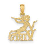 Virgo Word And Maiden Zodiac Symbol Charm Pendant in Real 14k Yellow Gold