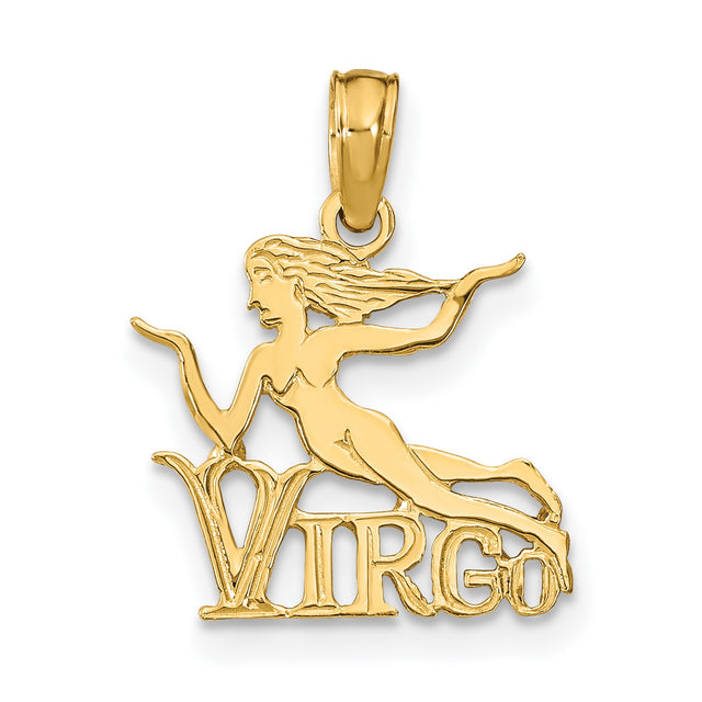 Virgo Word And Maiden Zodiac Symbol Charm Pendant in Real 14k Yellow Gold