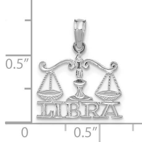14k White Gold Libra Zodiac Pendant with Scales Symbol and Bold Libra Text