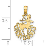 Sagittarius Word And Archer Zodiac Symbol Charm Pendant in Real 14k Yellow Gold