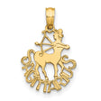 Sagittarius Word And Archer Zodiac Symbol Charm Pendant in Real 14k Yellow Gold