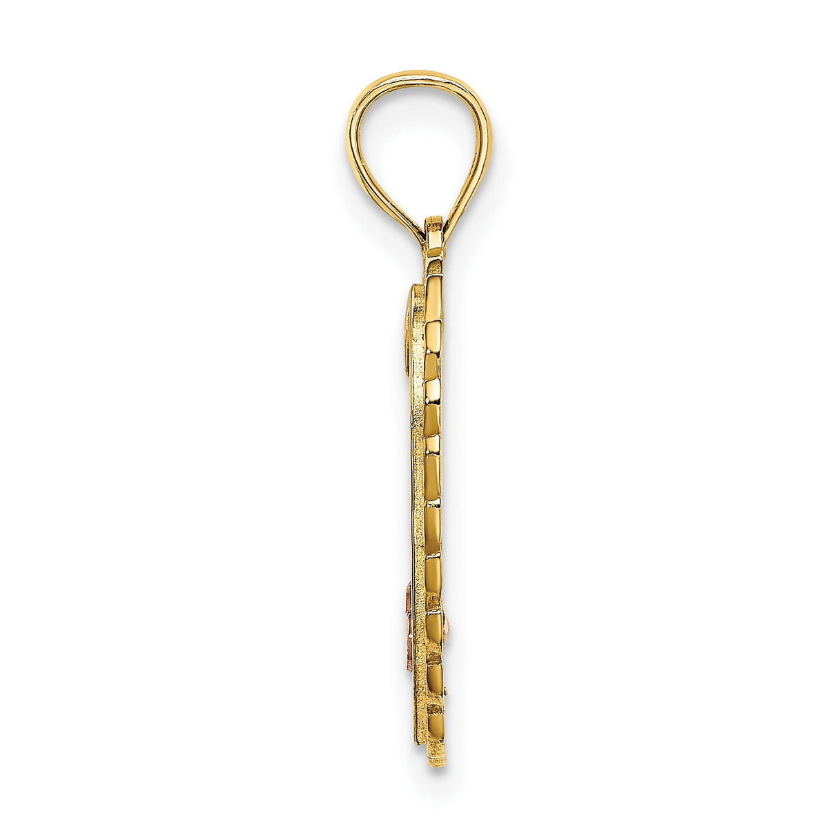 14k Two-Tone Gold Heart Pendant with Sweet 16 in White and Rose Gold, Scrollwork and Leaf Border