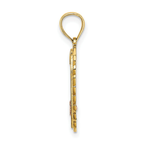 14k Two-Tone Gold Heart Pendant with Sweet 16 in White and Rose Gold, Scrollwork and Leaf Border