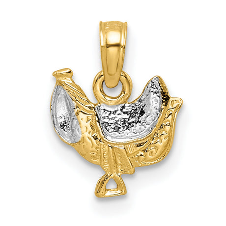 14k Multi-Tone Gold Saddle Pendant, Western Cowboy Charm, Two-Tone Equestrian Rodeo Style