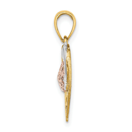 14k Multi-Tone Gold Heart Pendant with Dolphin, Starfish, and Wave Design