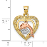 14k Two-Tone Gold Dolphin Pendant with Heart and Ocean Wave Design for Women