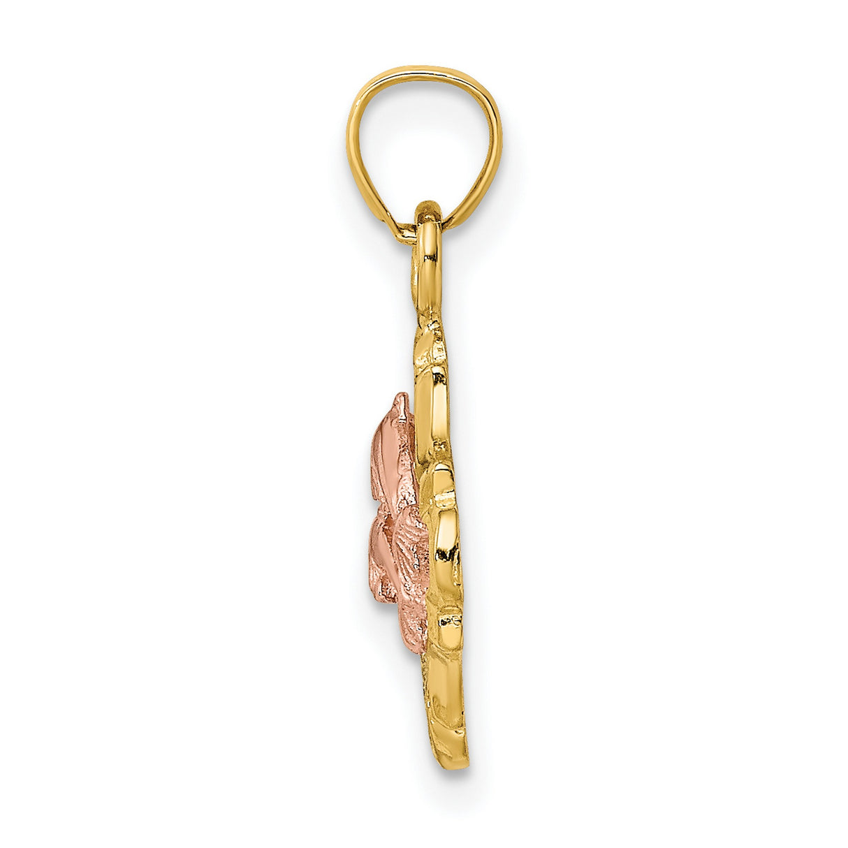 14k Two-Tone Gold Dolphin Pendant with Rose Gold Dolphins and White Gold Waves, Ocean Theme Charm