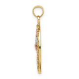 14k Two-Tone Gold Pendant with Kneeling Mother and Infant in Floral Oval Frame