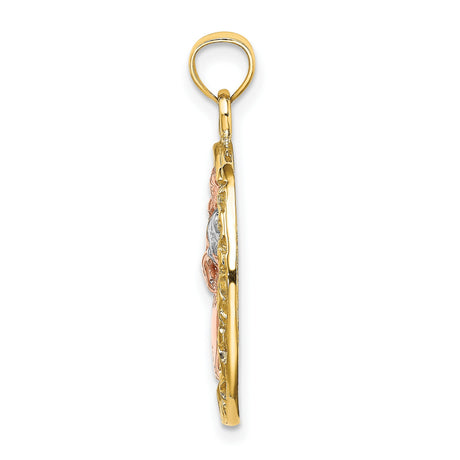 14k Two-Tone Gold Pendant with Kneeling Mother and Infant in Floral Oval Frame