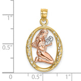 14k Two-Tone Gold Pendant with Kneeling Mother and Infant in Floral Oval Frame