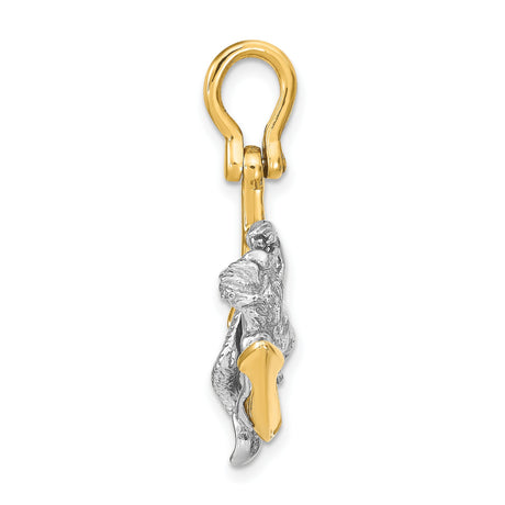 14k Two-Tone Gold Mermaid Anchor Pendant, Nautical Ocean Fantasy Theme