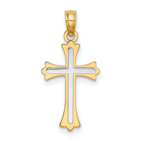 14k Yellow and White Gold Cross Pendant, Polished Dual Tone Latin Cross Charm